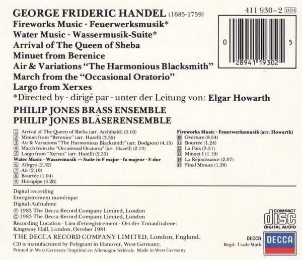 Handel - Fireworks Music (Elgar Howarth)